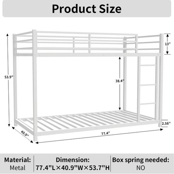Heavy-Duty Sturdy Metal Noise Reduced Safety Guardrail Metal Twin Bunk Bed