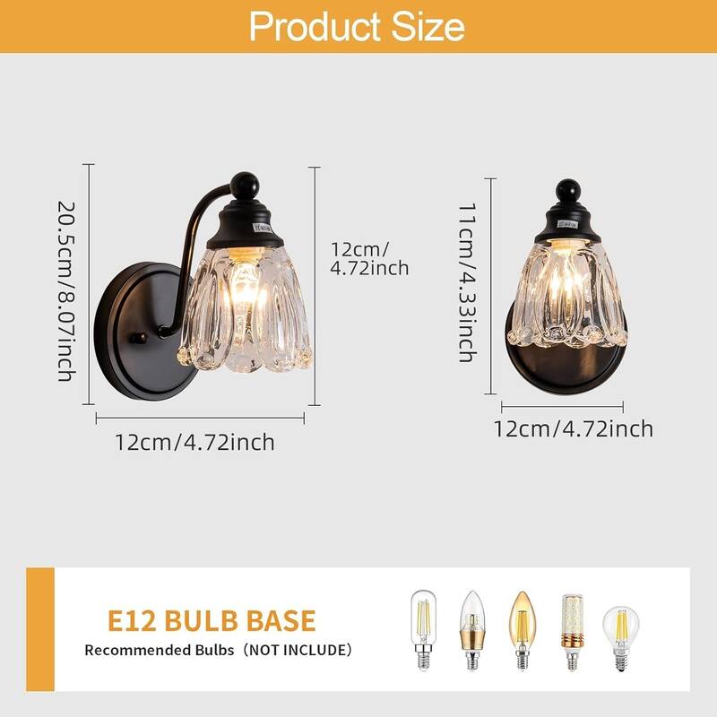 1-light wall light black bathroom light glass porch light