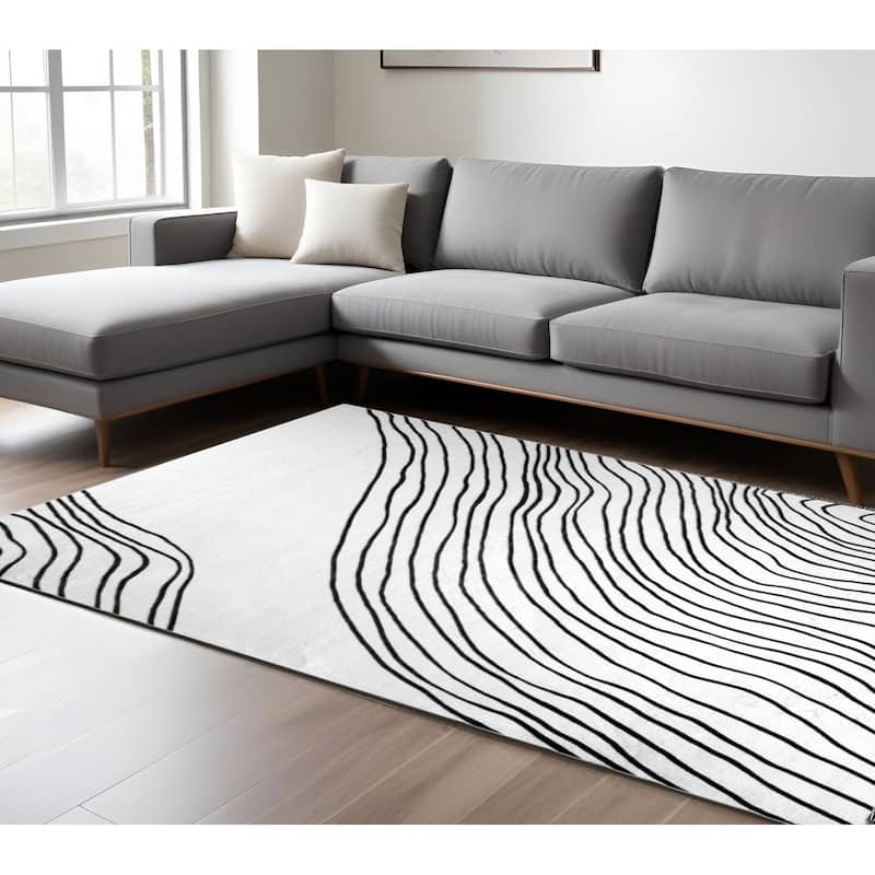 Qovi Abstract Modern Stain Resistant Durable Area Rug By HomeRoots - 130' X '91' X '0.4 - 130' X '91' X '0.4 - Black and White - Rectangle