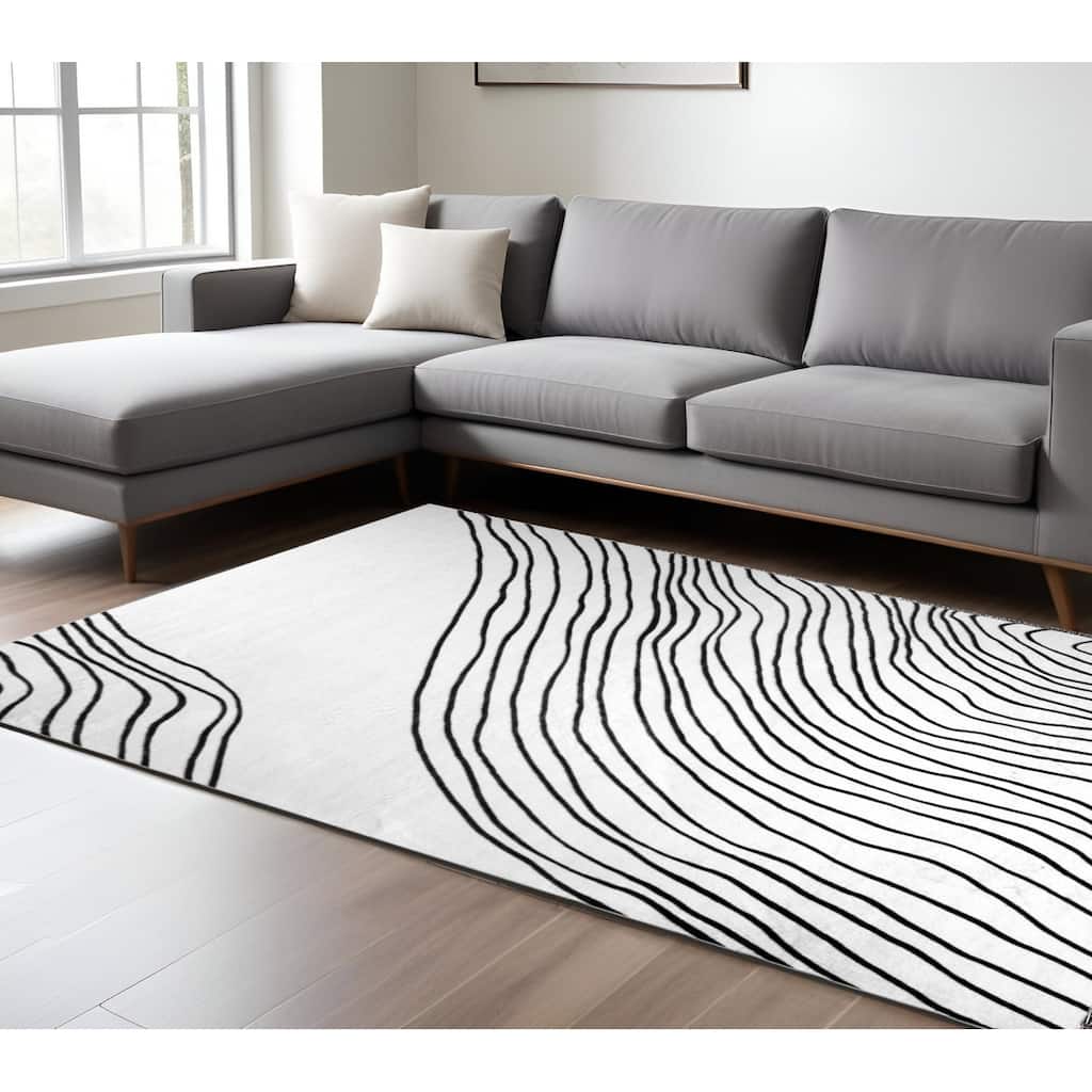 Qovi Abstract Modern Stain Resistant Durable Area Rug By HomeRoots - 130' X '91' X '0.4