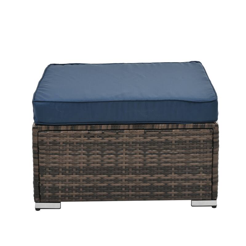 Modular Sectional Sofa with Tempered Glass Coffee Table, PE Wicker Frame Conversation Sets with Ottoman, Convertible Loveseat