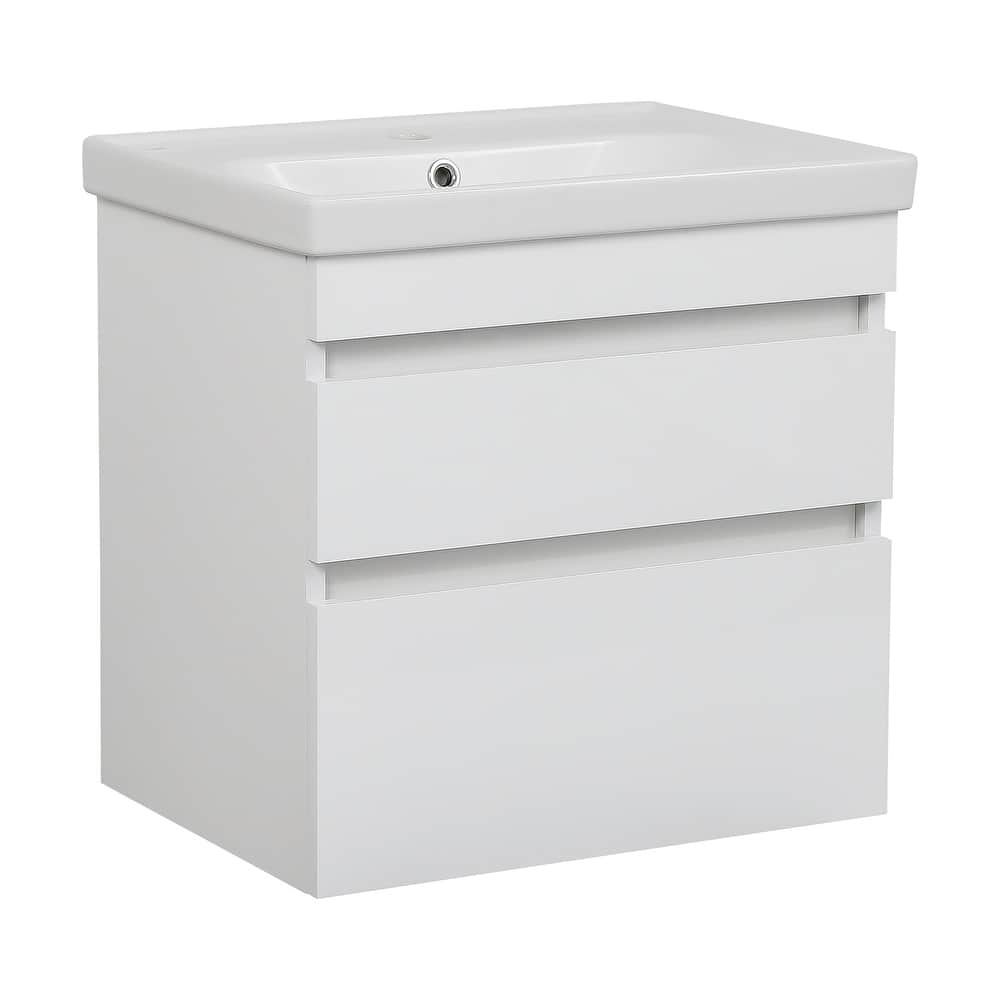 Modern Wall-Mounted Bathroom Vanity with Washbasin Niagara White High Gloss Non-Toxic MDF-24"-No Mirrorr