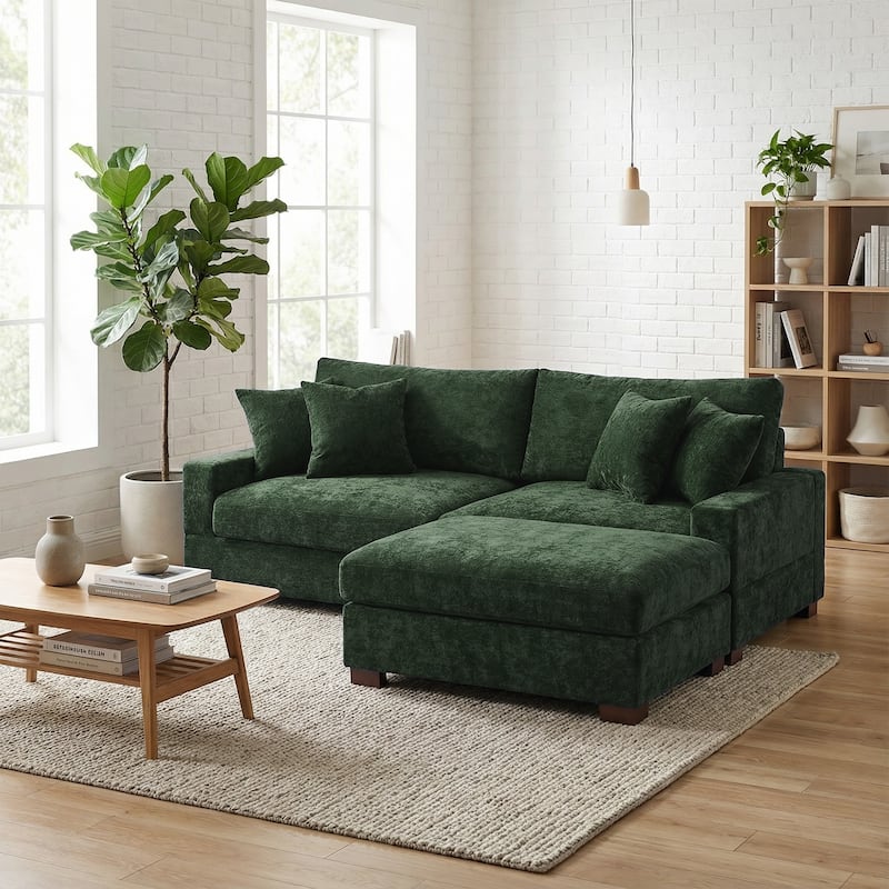 Oversized Chenille Modular Sectional Sofa Living Room Set with Ottoman