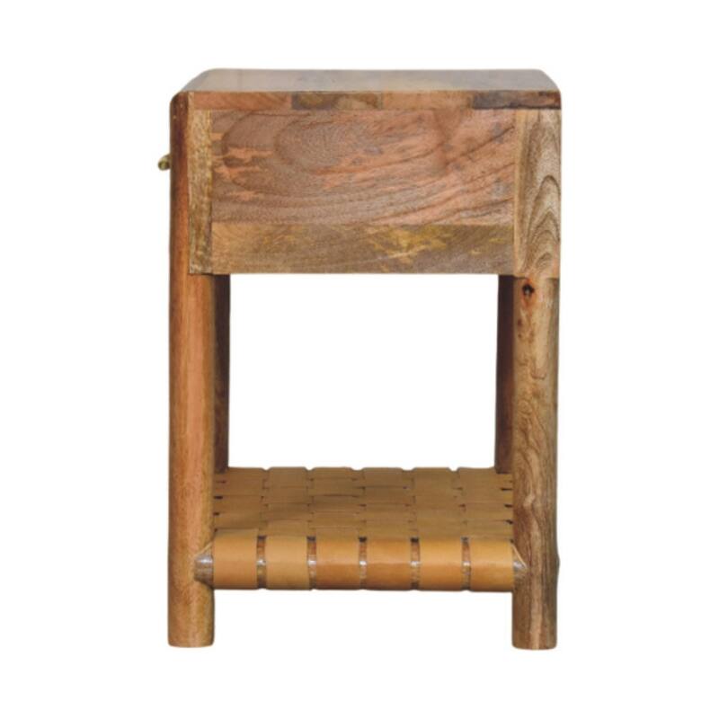 HomeRoots 20" Light Brown Solid Wood One Drawer Nightstand With Leather Shelf
