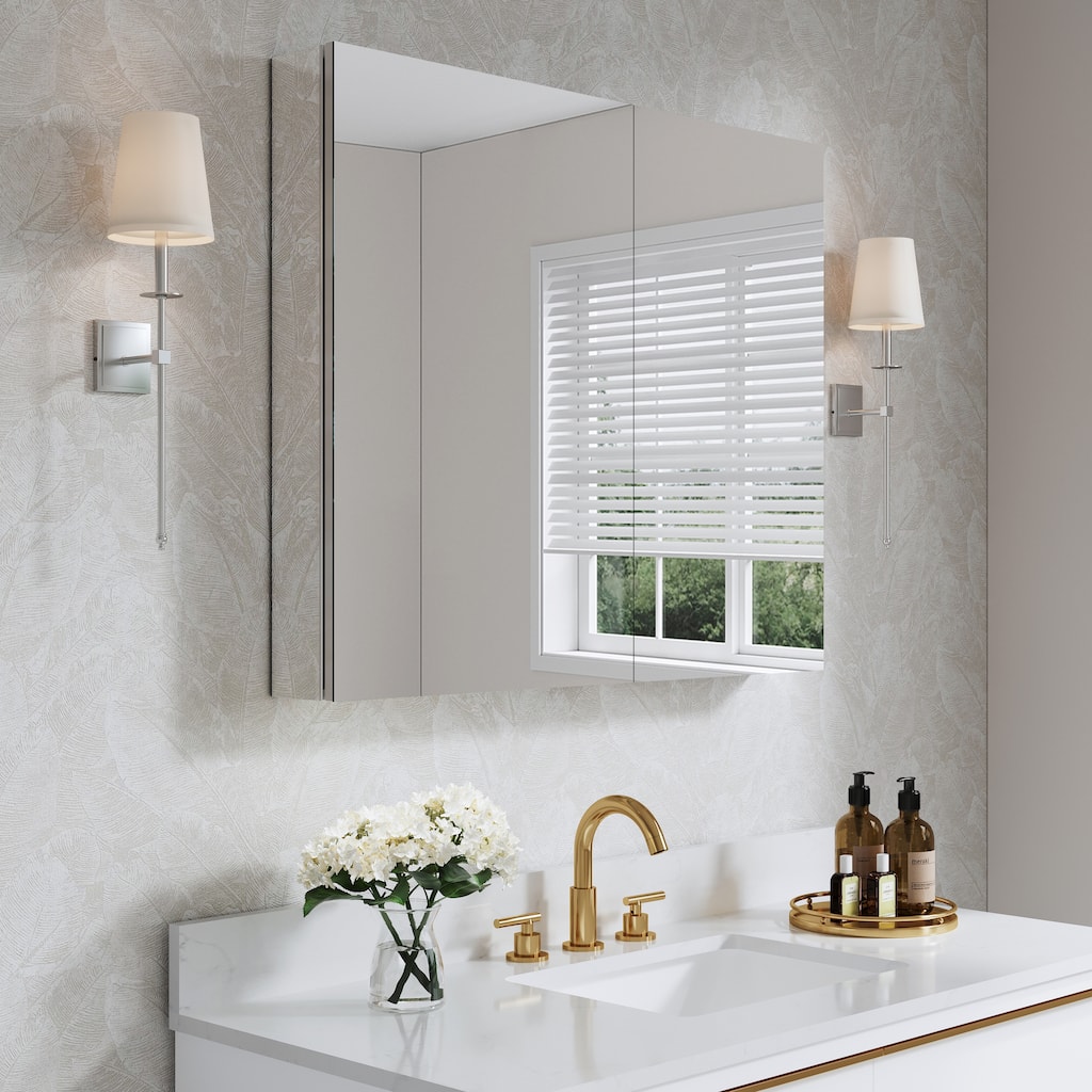 36''W X 30''H Recessed Or Surface Wall Mount Bathroom Medicine Cabinet With Adjustable Glass Shelves