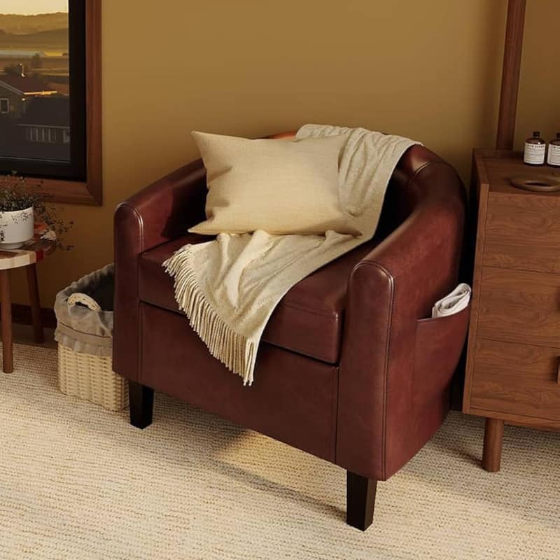 Faux Leather Sofa Accent Chair for Living Room Bedroom Reading Room - Brown