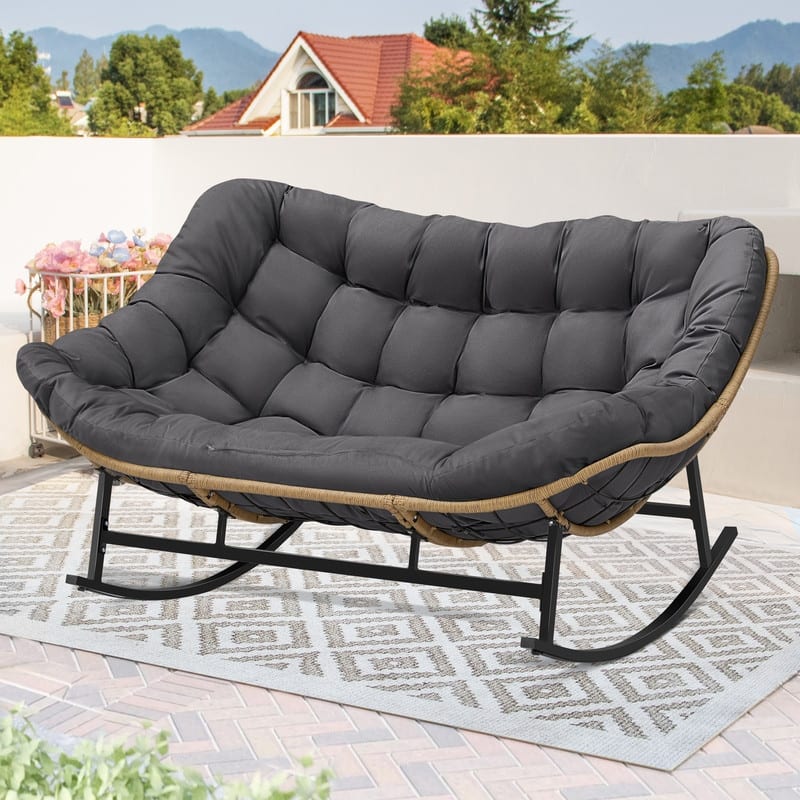 FINCATI Outdoor Double Rocking Chair, Double Wide Rocking Chair, 700 lbs Indoor Rocking Chair for Two, Double Papasan Chair