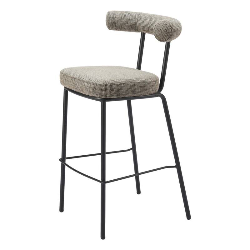 HomeRoots 30" Green and Black Chenille and Steel Low Back Bar Height Bar Chair