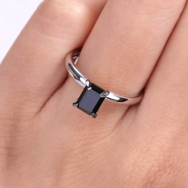 Miadora 1ct TDW Emerald-cut Black Diamond Solitaire Engagement Ring in 14k White Gold