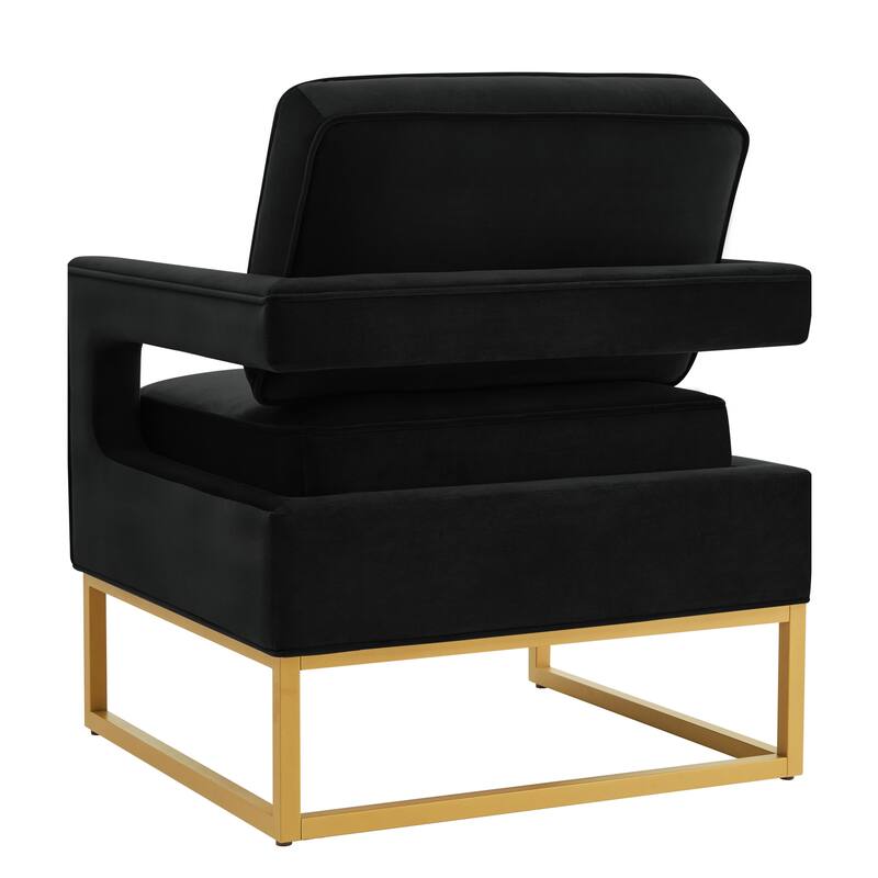 Accent Chair with Gold Metal Base,Velvet Upholstered Leisure Chair with Open Armrest