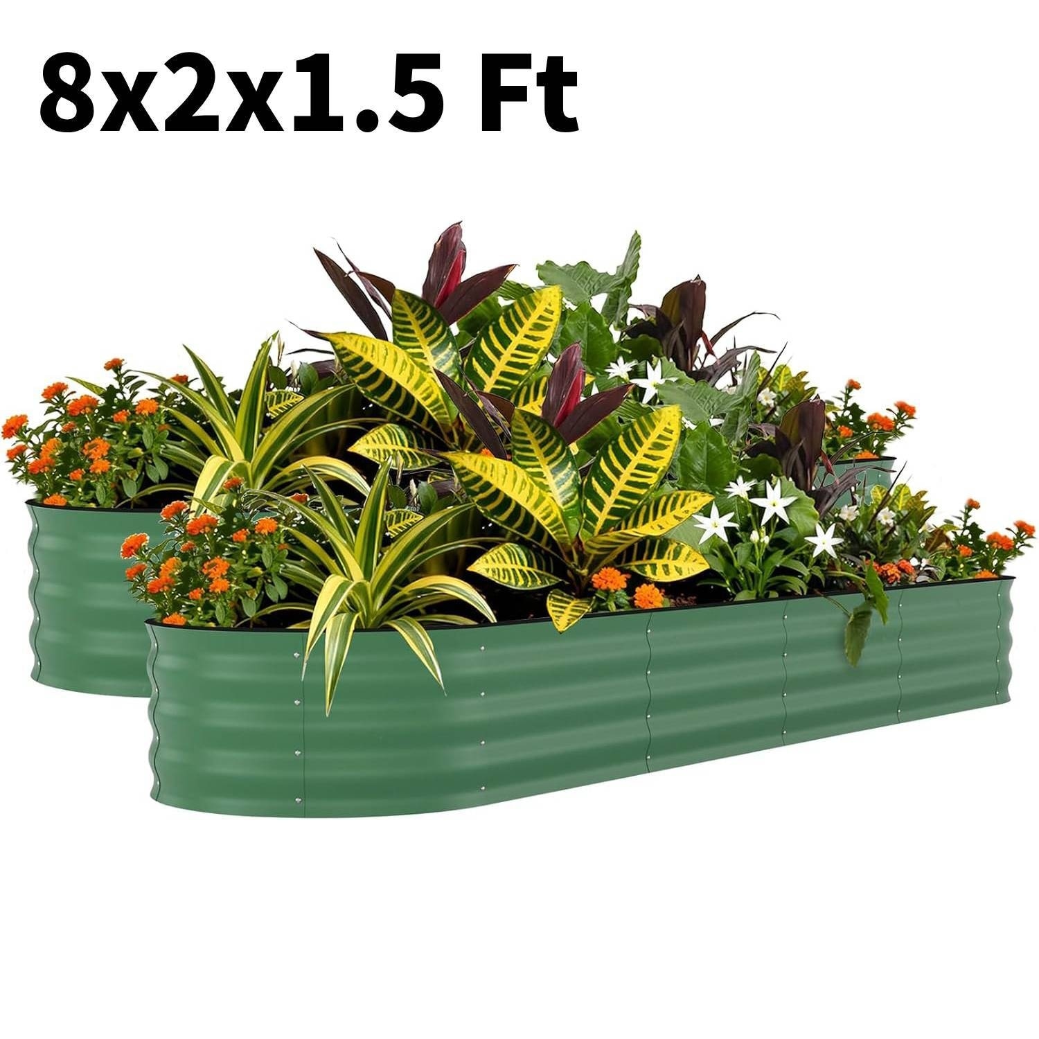 2 PCS 8x2x1.5 FT Galvanized Steel Raised Garden Bed, Planter for Vegetables, Flowers with Anti-Cut Strips - N/A
