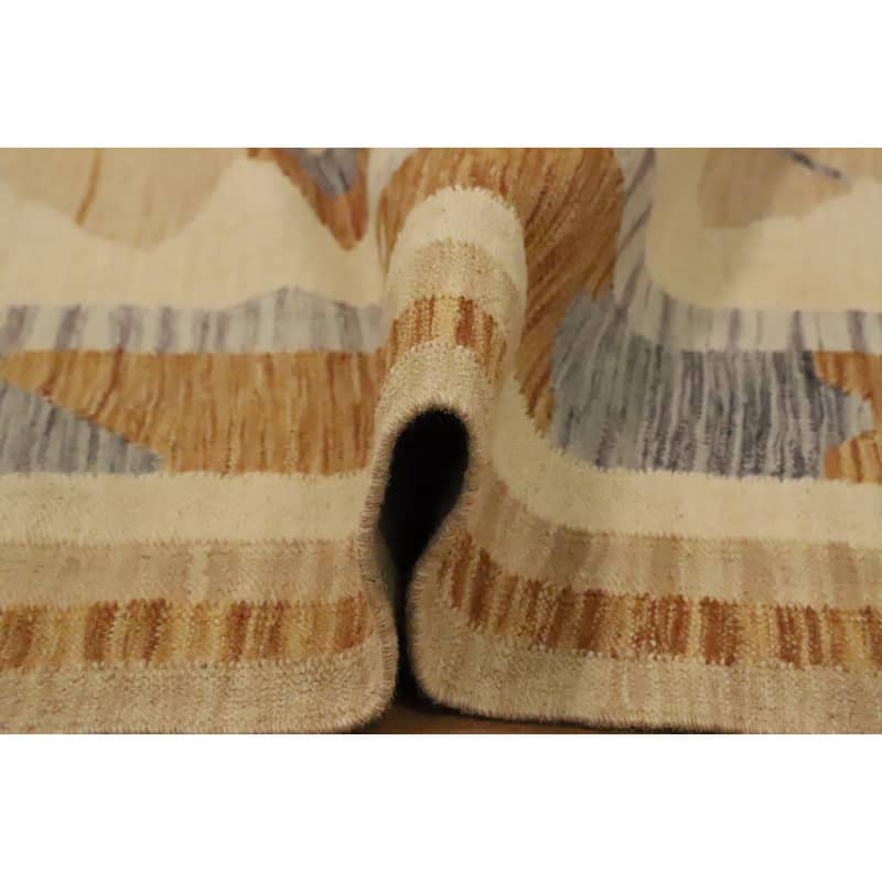 Hand Woven Oriental 100% Wool Carpet Southwestern Tribal Beige & Ivories Kilim Area Rug - 9' 1'' X 5' 11''