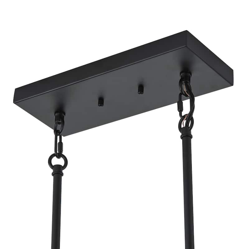 Farmhouse Matte Black 5-Light Rectangle Glass Chandelier for Kitchen Island