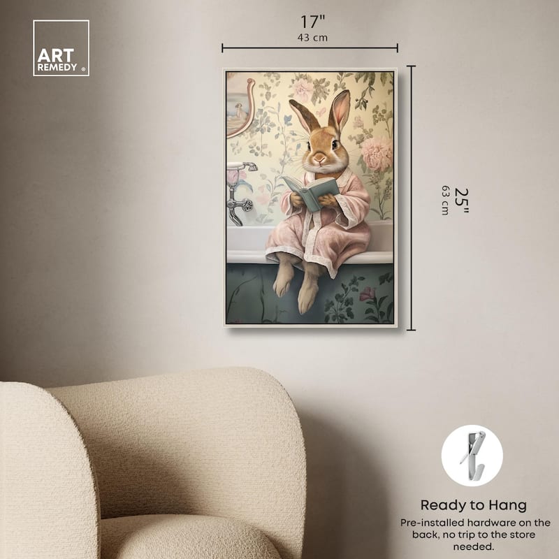 Bunny Bibliophile Bathing Canvas by Art Remedy