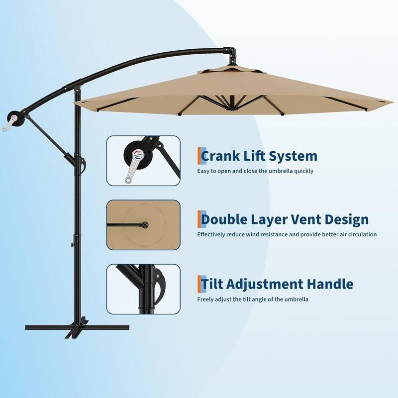 10FT UV Protection Cantilever Umbrella Outdoor Patio