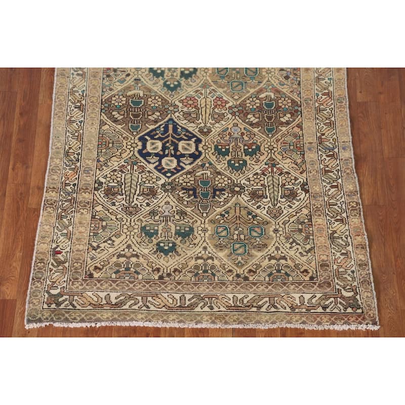 Garden Design Beige Bakhtiari Persian Vintage Rug Handmade Wool Carpet - 3'10"x 5'1"