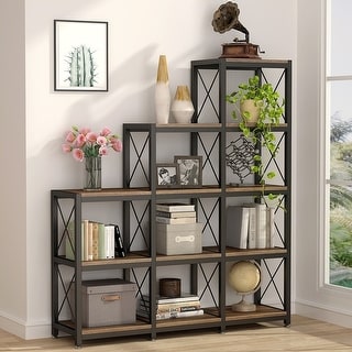 Bookcase Cabinet 2 Pc Bookshelf Storage Organizer Shelves Wooden Tall Display 