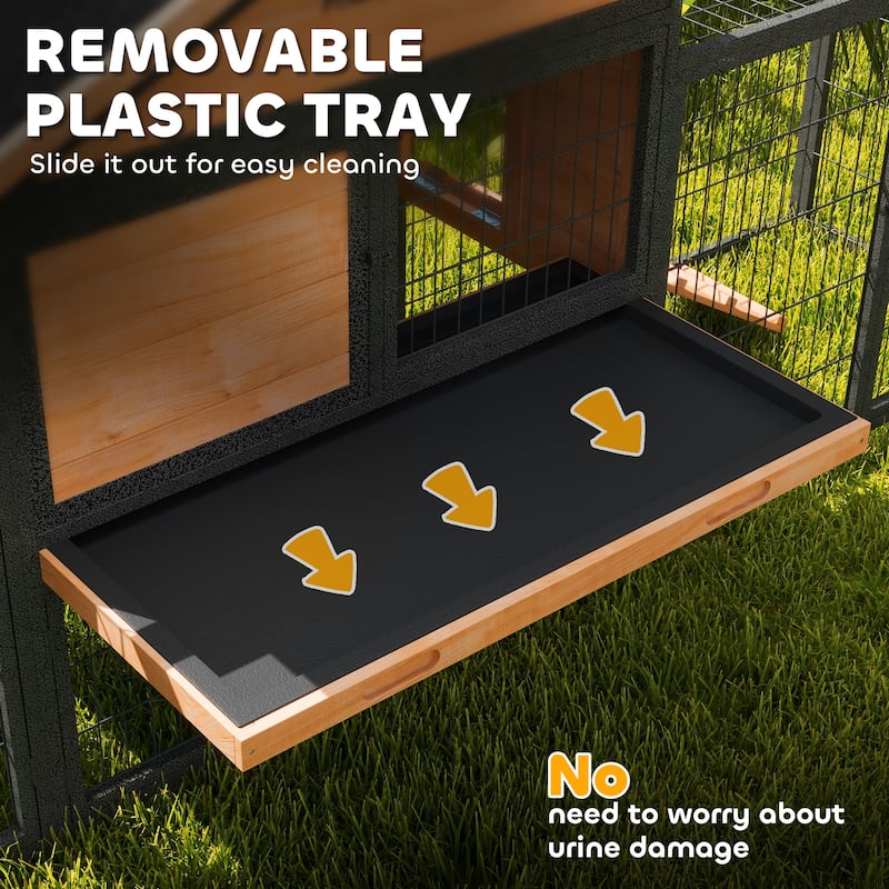 PawHut Rabbit Hutch Outdoor, 85" Large Wooden Bunny Cage with Steel Run, Removable No Leakage Tray - N/A
