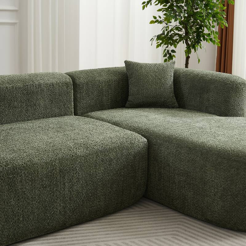 L-Shaped Modular Sectional Sofa, Comfy Chenille Boneless Cloud Couch, Corner Deep Seat Sofa with 2 Throw Pillows