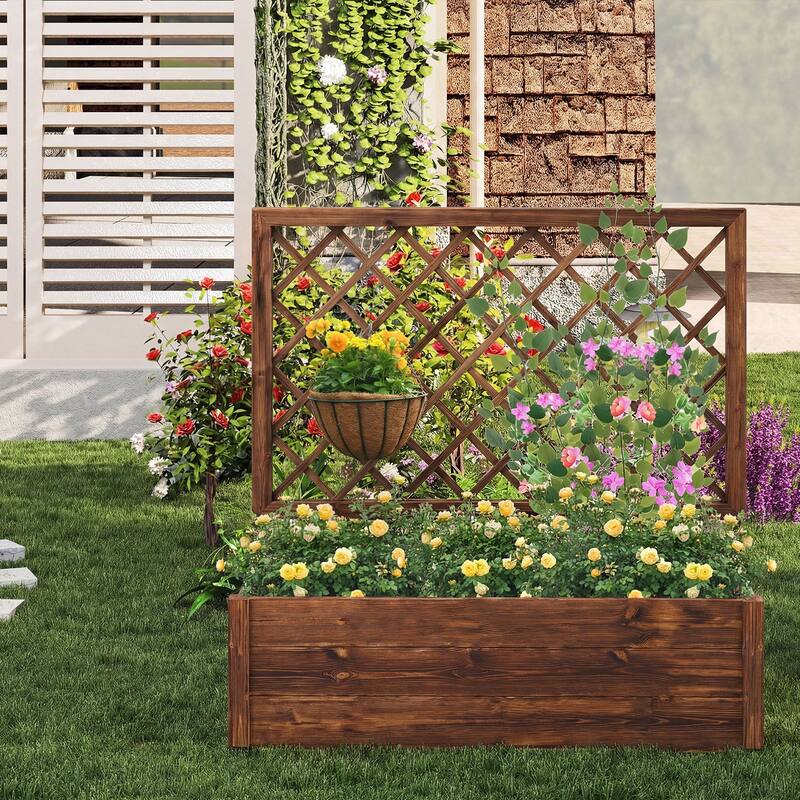 Costway 1/2 PCS 40" Wooden Raised Garden Bed with Lattice Trellis for