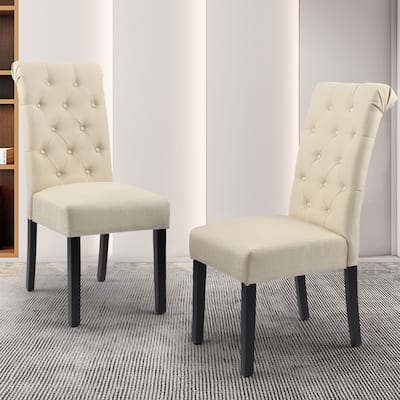 Button Tufted Parsons Dining Chairs with Legs in Black Finish Set of 2