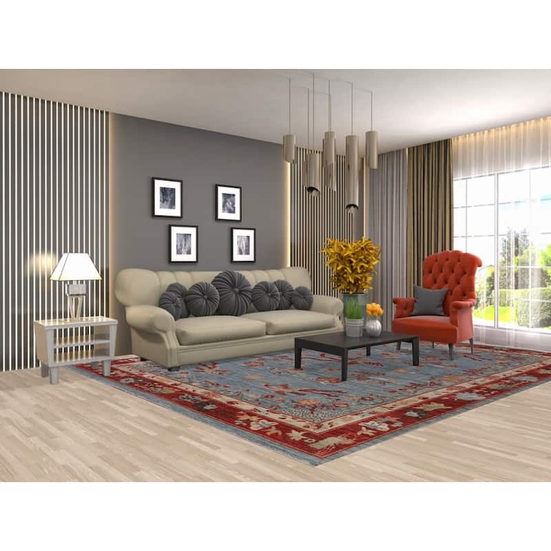 Hand Knotted Oriental 100% Wool Carpet Traditional Floral Navy Blue & Blues Art Deco Area Rug - 11' 8'' X 8' 10''