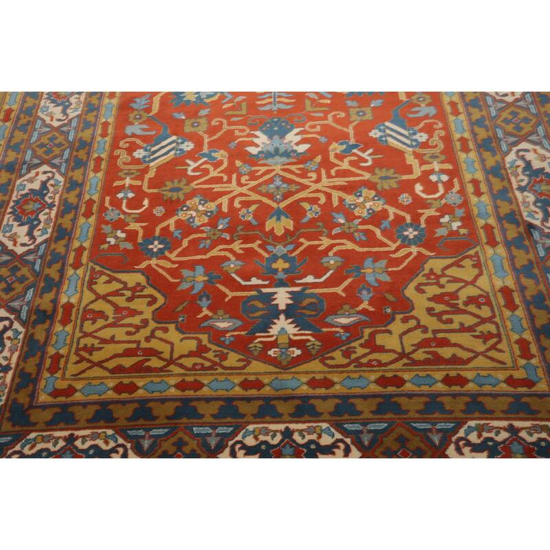 7'11''x9'11'' Hand Knotted Wool Orange Heriz Traditional Area Rug - 7' 11'' x 9' 11''