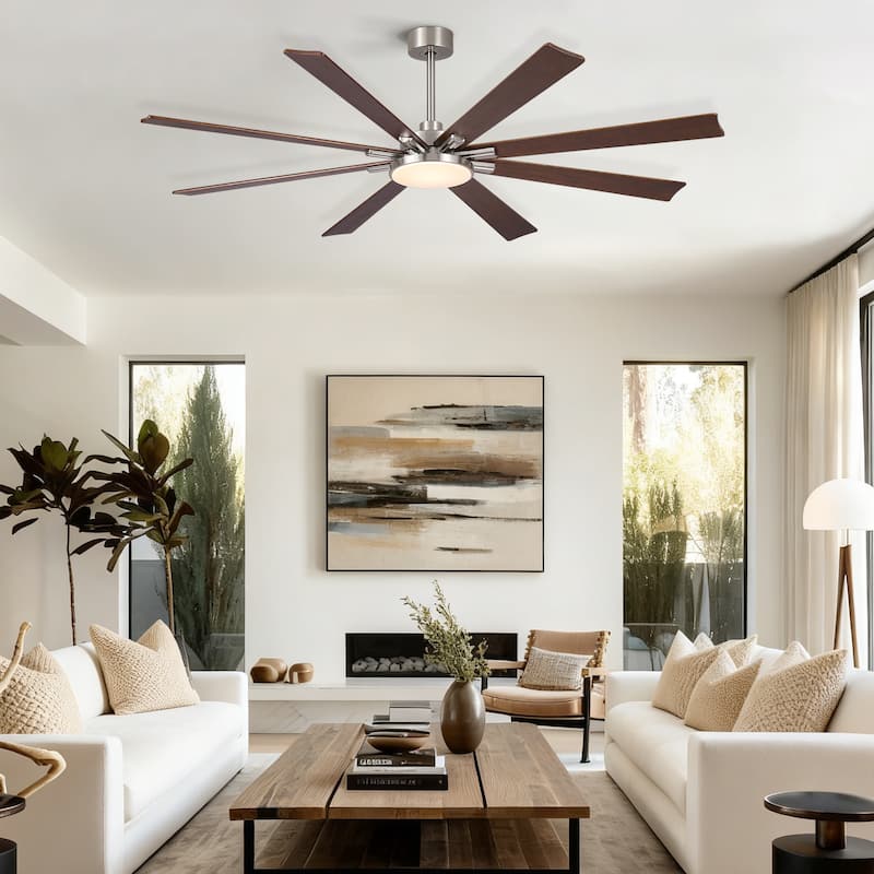 72 inch Retro Farmhouse Ceiling Fan with Light and Solid Wood Blades