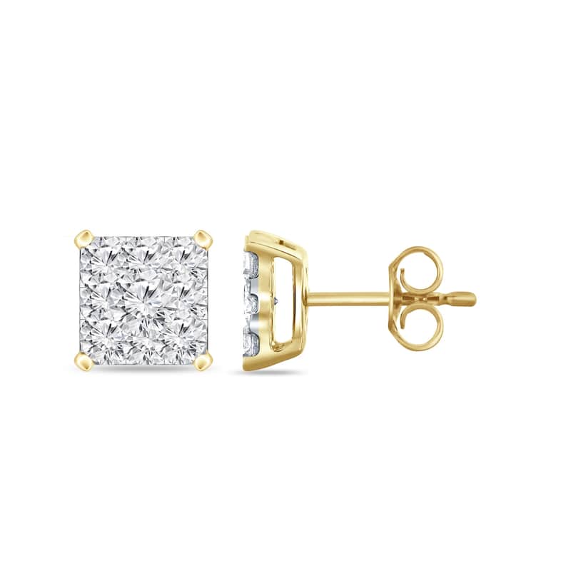 Auriya 14k Gold 1/8ctw Square Pave Diamond Stud Earrings (H-I, I1-I2) - Yellow