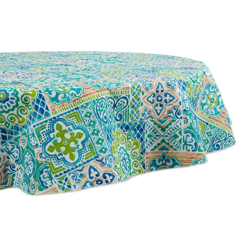 DII Summer Vinyl Tablecloth - 70" Round - Spanish Tile