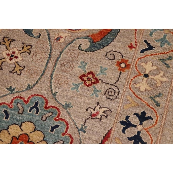 Bohemian Ziegler Deeanna Grey Orange Hand-knotted Wool Rug - 8'0" x 9'10"