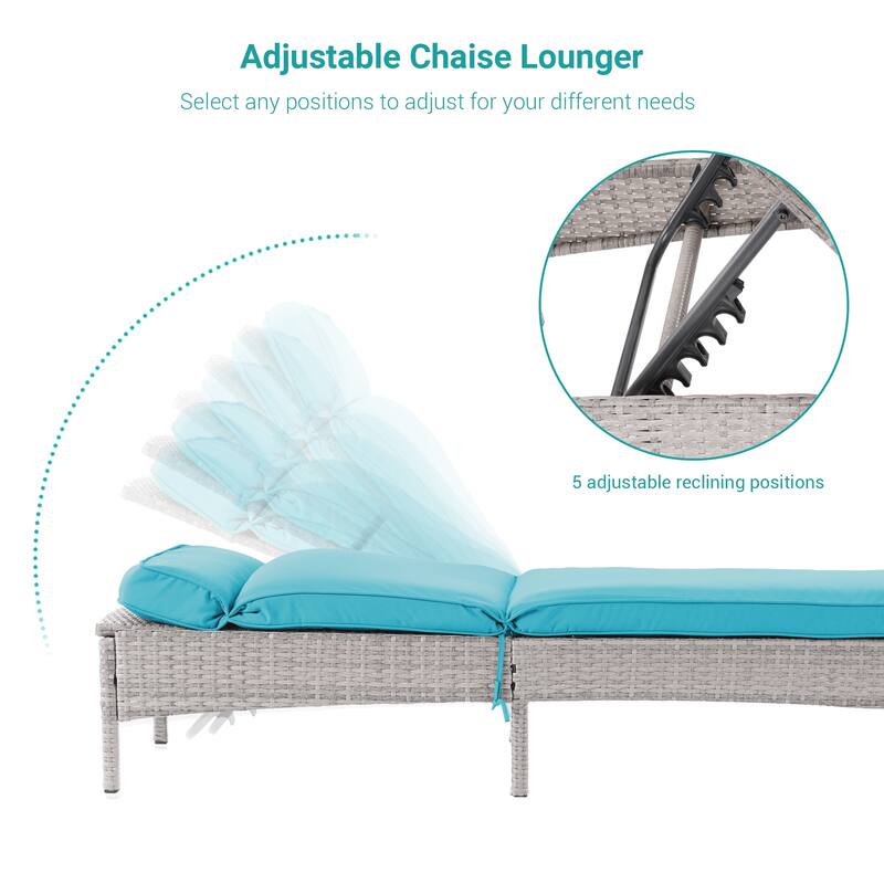 BONOSUKI 2Pcs Outdoor Lounge Chaise Rattan Chair Weather-Resistant