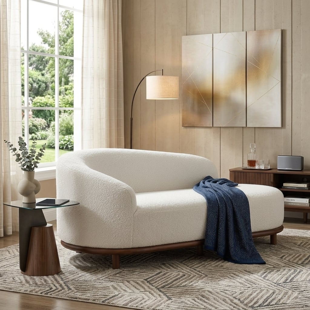Bouclé Chaise Lounge with Rubberwood Base by Christopher Knight Home