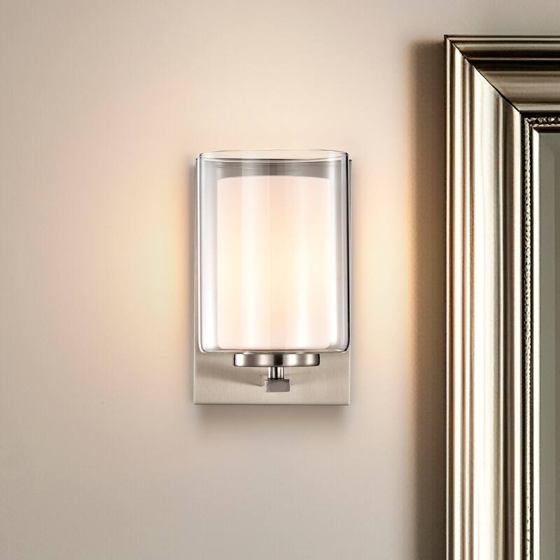 Matte Black/Brushed Nickel 1-Light Indoor Bathroom Vanity Light Wall Sconce with Dual Glass Shades