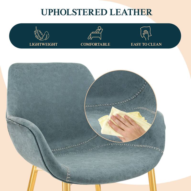 Markley Modern Leather Dining Armchair Set of 2 With Gold Metal Legs Accent Side Chair