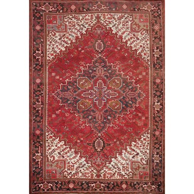 Hand Knotted Oriental 100% Wool Carpet Traditional Medallion Red Heriz Area Rug - 12' 7'' X 10' 1''