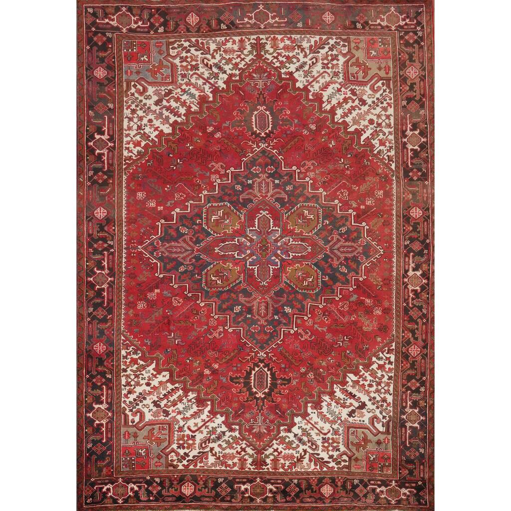 Hand Knotted Oriental 100% Wool Carpet Traditional Medallion Red Heriz Area Rug - 12' 7'' X 10' 1''