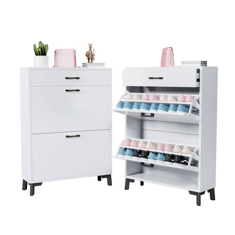 GDF Studio - Modern Shoe Storage Cabinet with 2 Flip Drawers and Hidden Organizer
