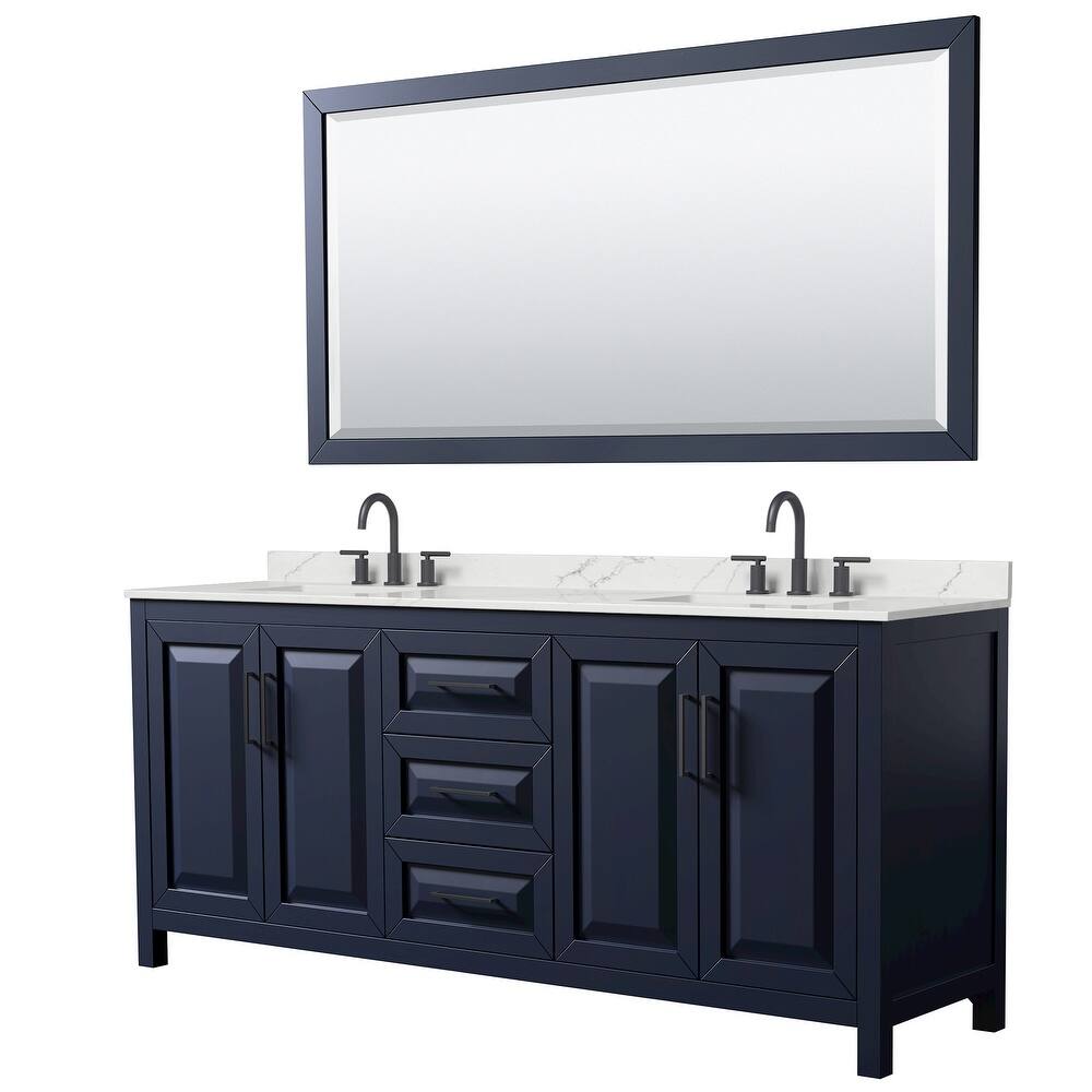 Daria 80-inch Double Vanity, 3 Hole Quartz Top, 70-inch Mirror