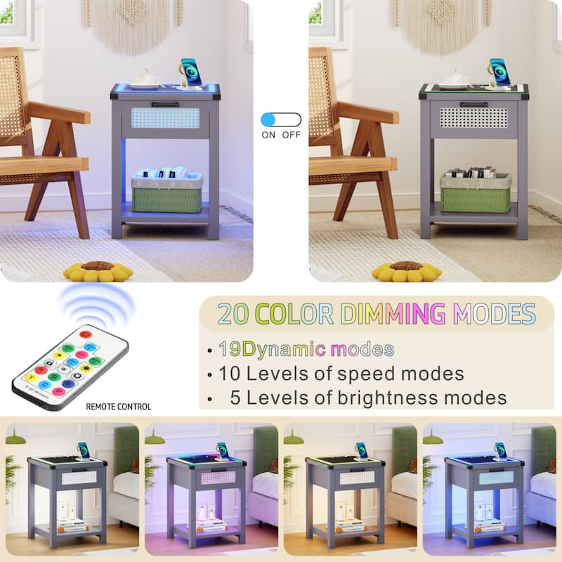End Table With Light And Charging Station