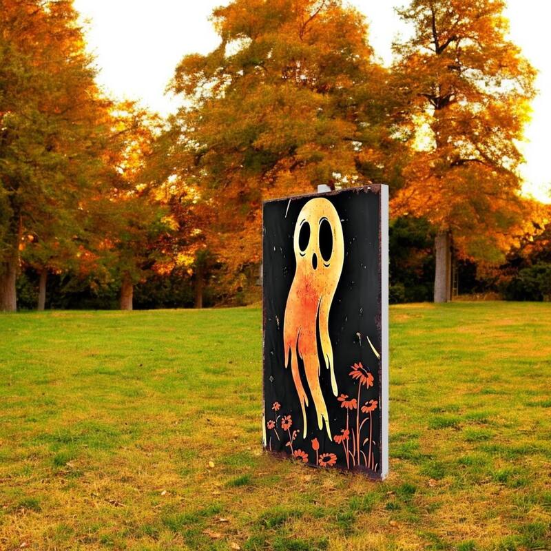 HomeRoots 10" Black And Orange Halloween Pumpkin Solid Wood Garden Stake - Orange/Black - Wood