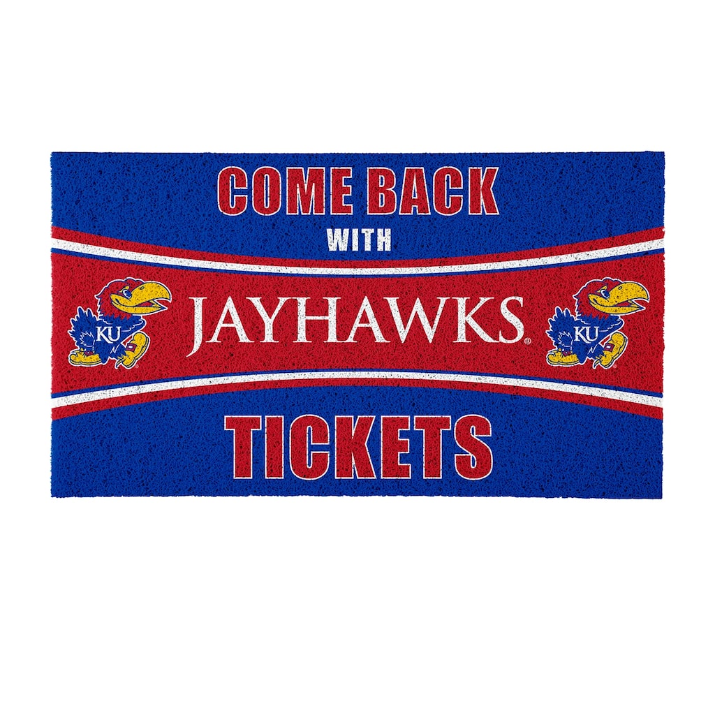 University of Kansas 28 in. x 16 in. PVC "Come Back With Tickets" Trapper Door Mat