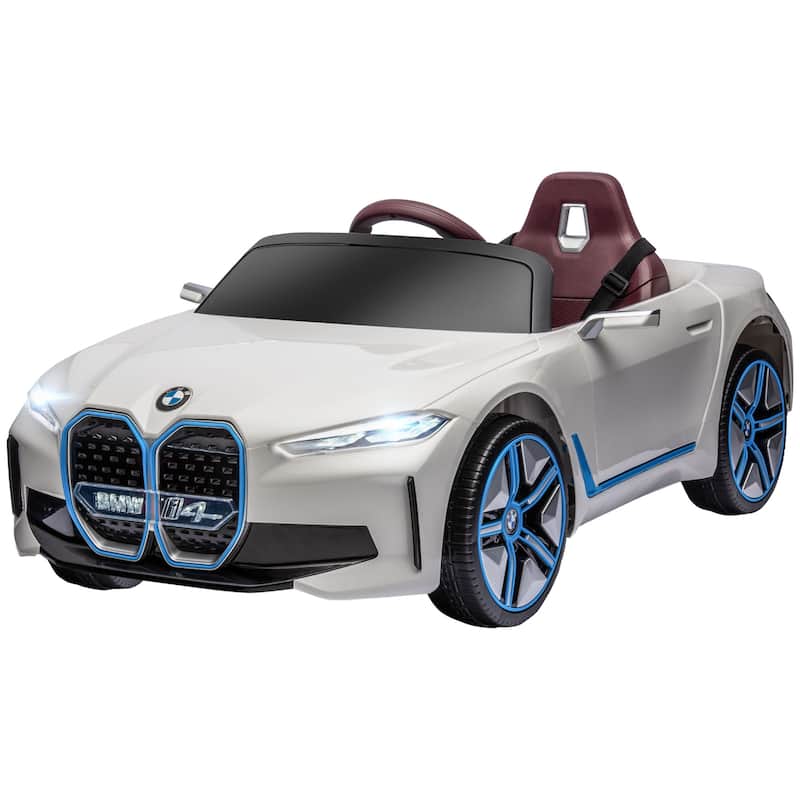 Realistic Electric Sports Car with Music, White Parent Remote Control Ride on Truck, Battery Powered Electric Car with Dashboard - White