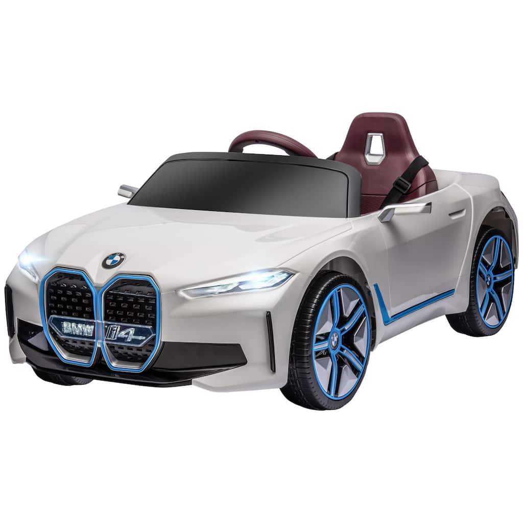 Realistic Electric Sports Car with Music, White Parent Remote Control Ride on Truck, Battery Powered Electric Car with Dashboard