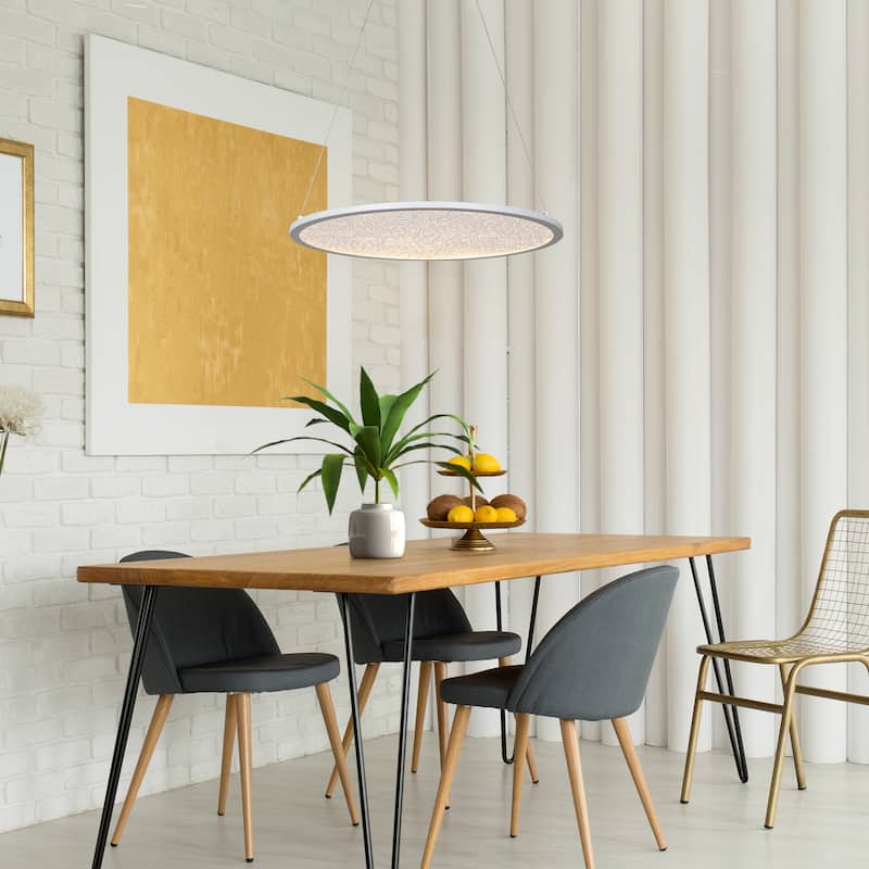 Modern 1-Light White Round LED Chandelier Minimalist Pendant Lights for Dining Room - 17.5" D x 61.5" H