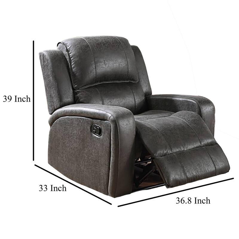 Charles Manual Recliner Chair, Smoke Gray Faux Leather, Solid Wood
