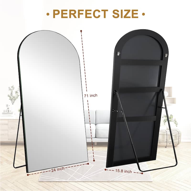 Arched Full-Length Standing Wood Floor Mirror, Wall Mirror