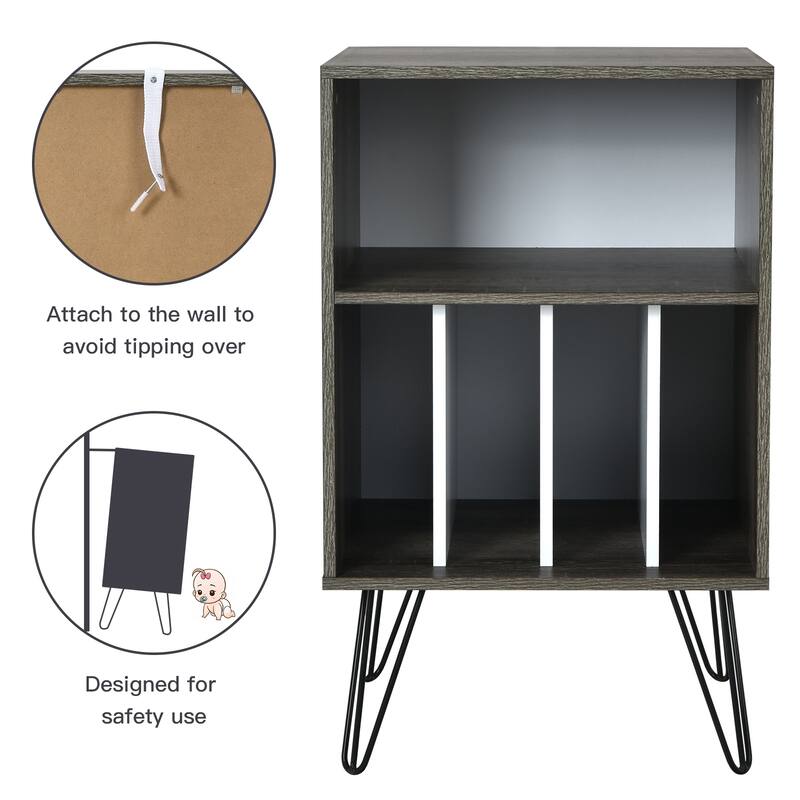 Freestanding Record Player Stand with Storage and Metal Legs