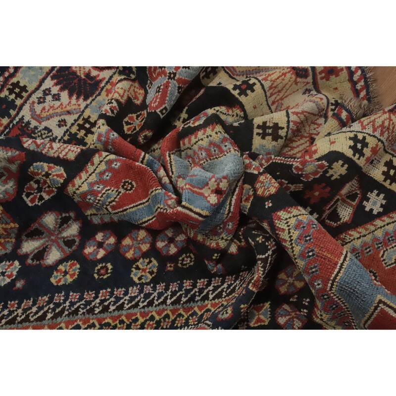 Hand Knotted Oriental 100% Wool Carpet Traditional Tribal Navy Blue & Blues Shiraz Area Rug - 8' 3'' X 7' 2''