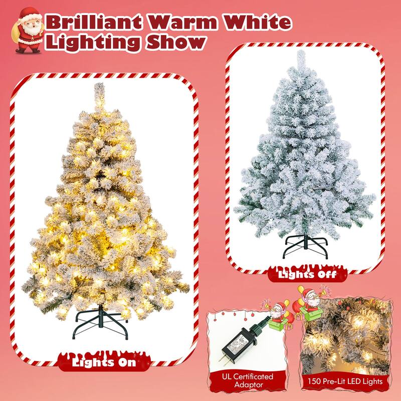 Gymax 4.5FT Pre-Lit Autoflocking Christmas Tree Flocked Tree w/ LED